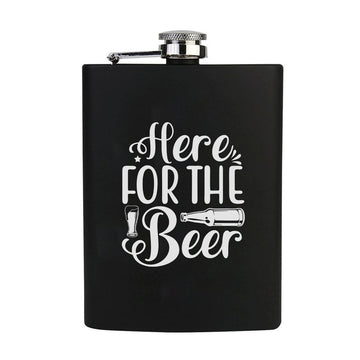 Stainless Steel Engraved Hip Flask Design - Here for the Beer