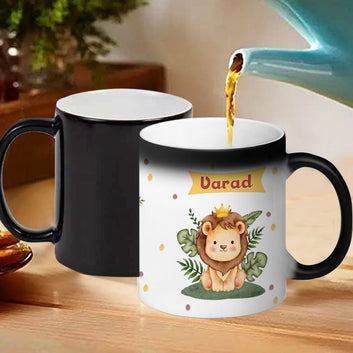 Chillaao Personalised  cute baby animals riding brown safari jeep Magic Mug