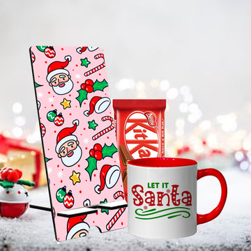 Chillaao Funny Christmas Santa Face & Let it Santa Mobile Stand & Tea Mug