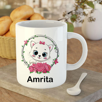 Chillaao Cute Kitty Flower White Mug