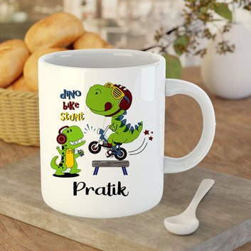 Chillaao Dino Bike Stunt White Mug