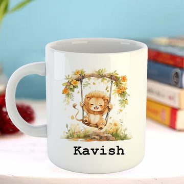 Chillaao Cute Lion In  Swing  White Mug