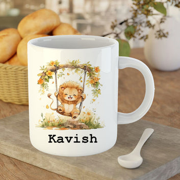 Chillaao Cute Lion In  Swing  White Mug