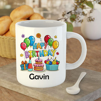 Chillaao  Personalised Happy Birthday  White Mug