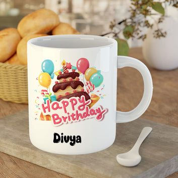 Chillaao Personalised Happy Birthday White Mug