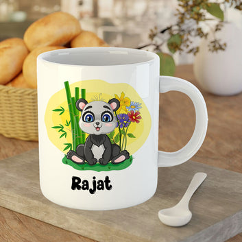 Chillaao Personalised  Cute Panda With Bamboo White Mug