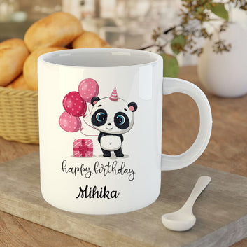 Chillaao Cute Panda Happy Birthday Personalised White Mug