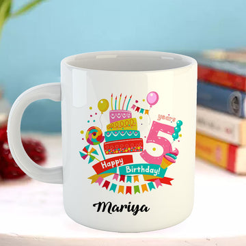 Chillaao Personalised Happy Fifth Birthday  White Mug