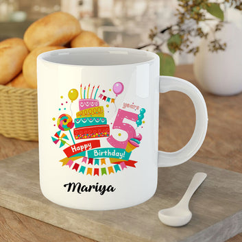 Chillaao Personalised Happy Fifth Birthday  White Mug