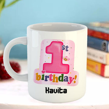 Chillaao Personalised Happy First Birthday White Mug