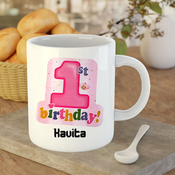 Chillaao Personalised Happy First Birthday White Mug