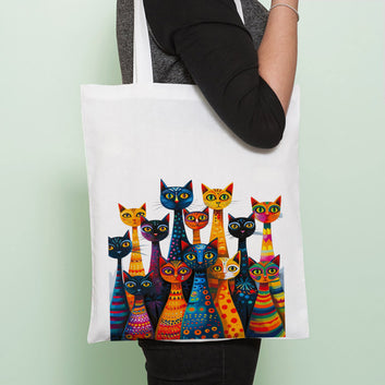 Chillaao Vivid cats with tulips Tote Bag