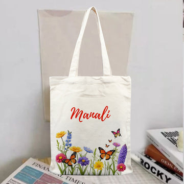 Chillaao Spring flowers with butterflies Personalised Tote Bag