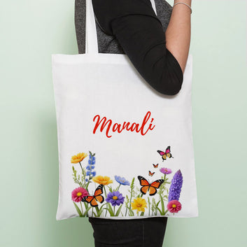 Chillaao Spring flowers with butterflies Personalised Tote Bag