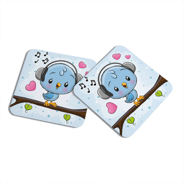 Chillaao Cute bird with headphones Coaster