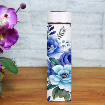 Chillaao Blue Floral Pattern Temperature Bottle White