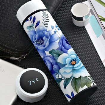 Chillaao Blue Floral Pattern Temperature Bottle White