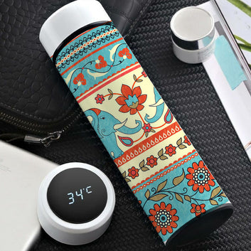 Chillaao Cartoon Elephant and Flower Flask Temperature Bottle White