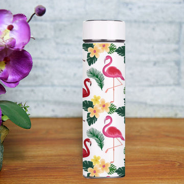 Chillaao Flamingos pattern with plants and flowers Temperature Bottle White