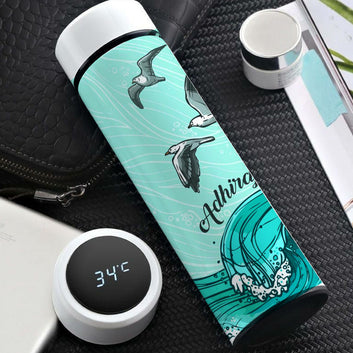 Chillaao Seagull Wave Blue Temperature Bottle White
