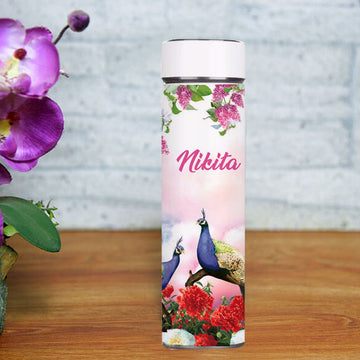 Chillaao Hummingbird and Pink Flower Temperature Bottle White
