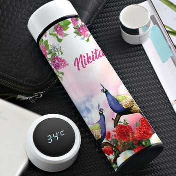 Chillaao Hummingbird and Pink Flower Temperature Bottle White