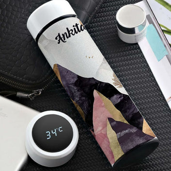 Chillaao Mountains with Gold Trees & Sun Abstract Wilderness Temperature Bottle White