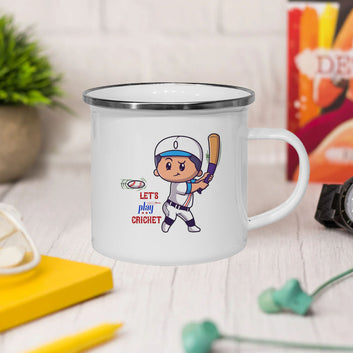 Lets Play Cricket Enamel Mug
