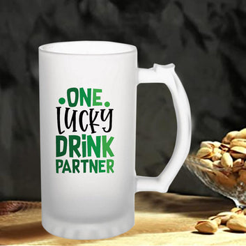 One Lucky Drink Partner  160z (470 ml) Frosted Beer Mug