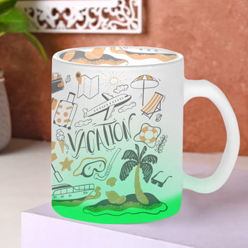 Chillaao Vacation Doodle Green Glass Mug