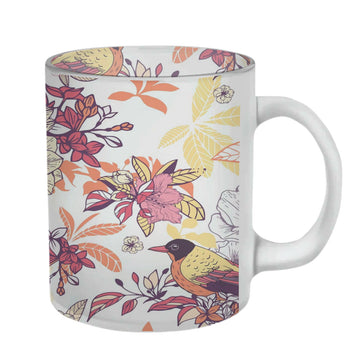 Chillaao Floral-Pattern-with-Bird Picnic  Glass Mug