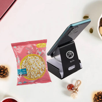 Chillaao Raksha Bandhan Metal Mobile Stand & Salty Chivda Combo Hamper