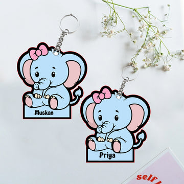 Chillaao MDF Cute Elephant   keychain ( Set Of 2 )