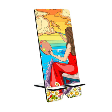 Beautiful Young Girl making a colorful graffiti Mobile Stand