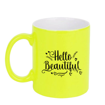 Chillaao Hello beautiful  neon Yellow  mug