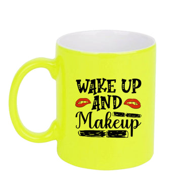 Chillaao Wake up and make up neon Yellow  mug