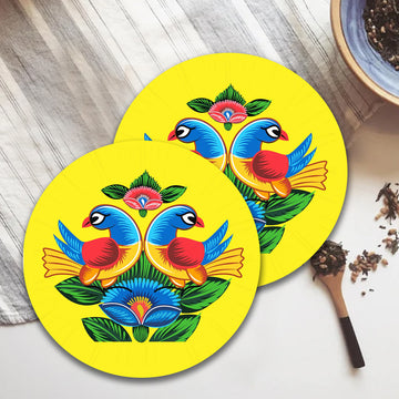 Chillaao A colorful rickshaw painting Round Coaster ( Set Of 4 )