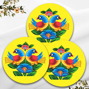 Chillaao A colorful rickshaw painting Round Coaster ( Set Of 4 )