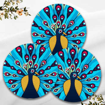 Chillaao Peacock Bird Round Coaster (Set Of 4)