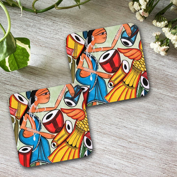 Chillaao Santhal Art Square Coaster ( Set Of 4 )