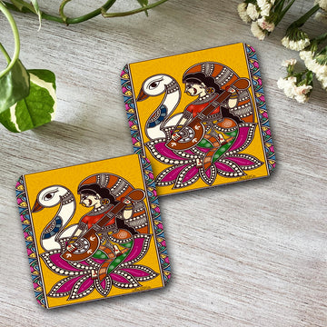 Chillaao madhubani painting Square Coaster ( Set Of 4 )