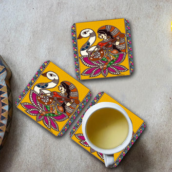 Chillaao madhubani painting Square Coaster ( Set Of 4 )