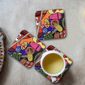 Chillaao Grand Rajasthan Painting Square Coaster ( Set Of 4 )