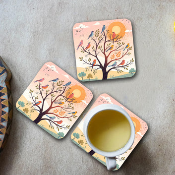 Chillaao There are many birds sitting Square Coaster ( Set Of 4 )