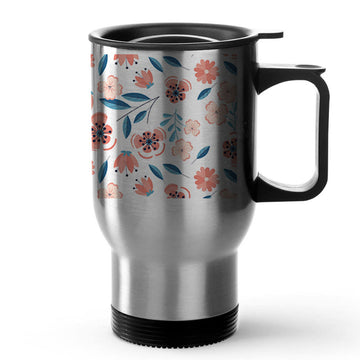 Pink Flowers Silver Tavel Mug 470ml