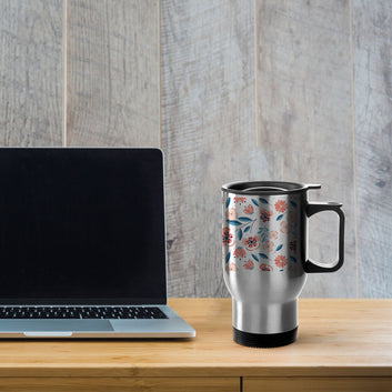 Pink Flowers Silver Tavel Mug 470ml
