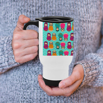 Rural Doll Pattern White Travel Mug 470ml