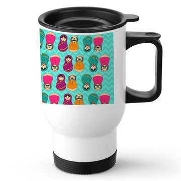 Rural Doll Pattern White Travel Mug 470ml