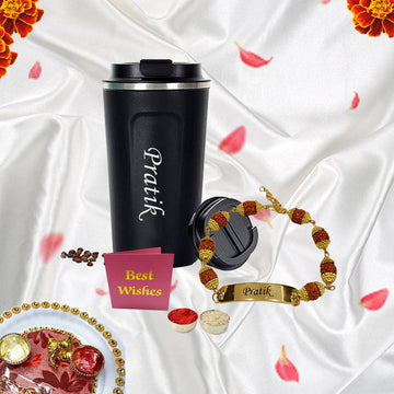 Chillaao Coffee Tumbler (Black) & Rakhi Hamper 10