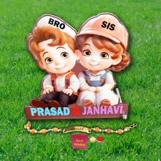 Chillaao Acrylic  Cartoon caricature With  Personalized Name For Brothers & Sister - 03